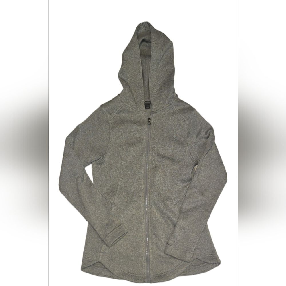 Eddie Bauer Women's Gray Heathered Knit Full Zip Hooded Sweater Jacket S - Picture 1 of 4